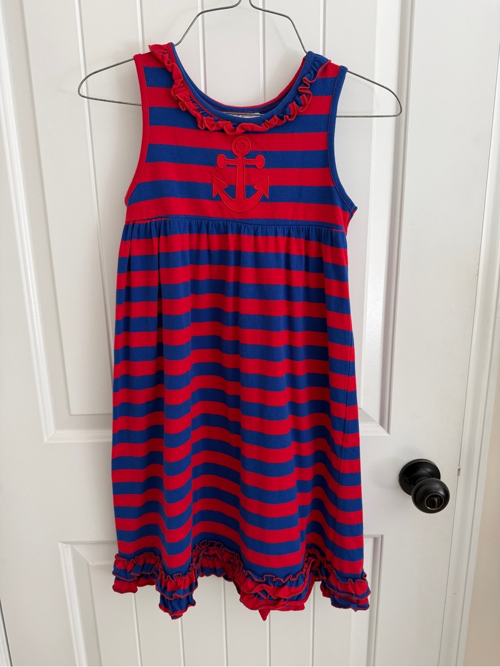 Southern Tots Girls Nautical Striped ruffle dress size 8 Red & Blue Like New